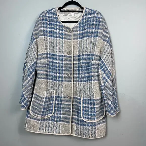Basler‎ jacket women's Large XL wool long plaid blazer overcoat FR 46 lagenlook